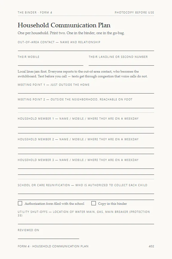 A fillable binder form